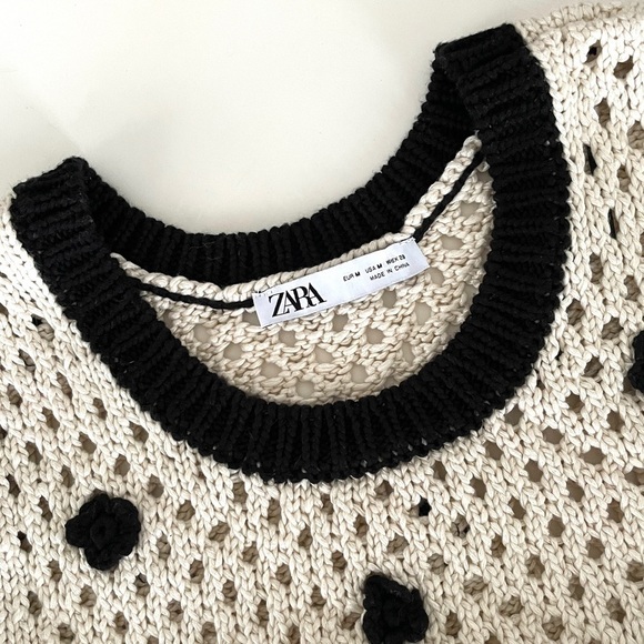 Zara Floral Crochet Crop Top in Ecru and Black - Picture 8 of 10